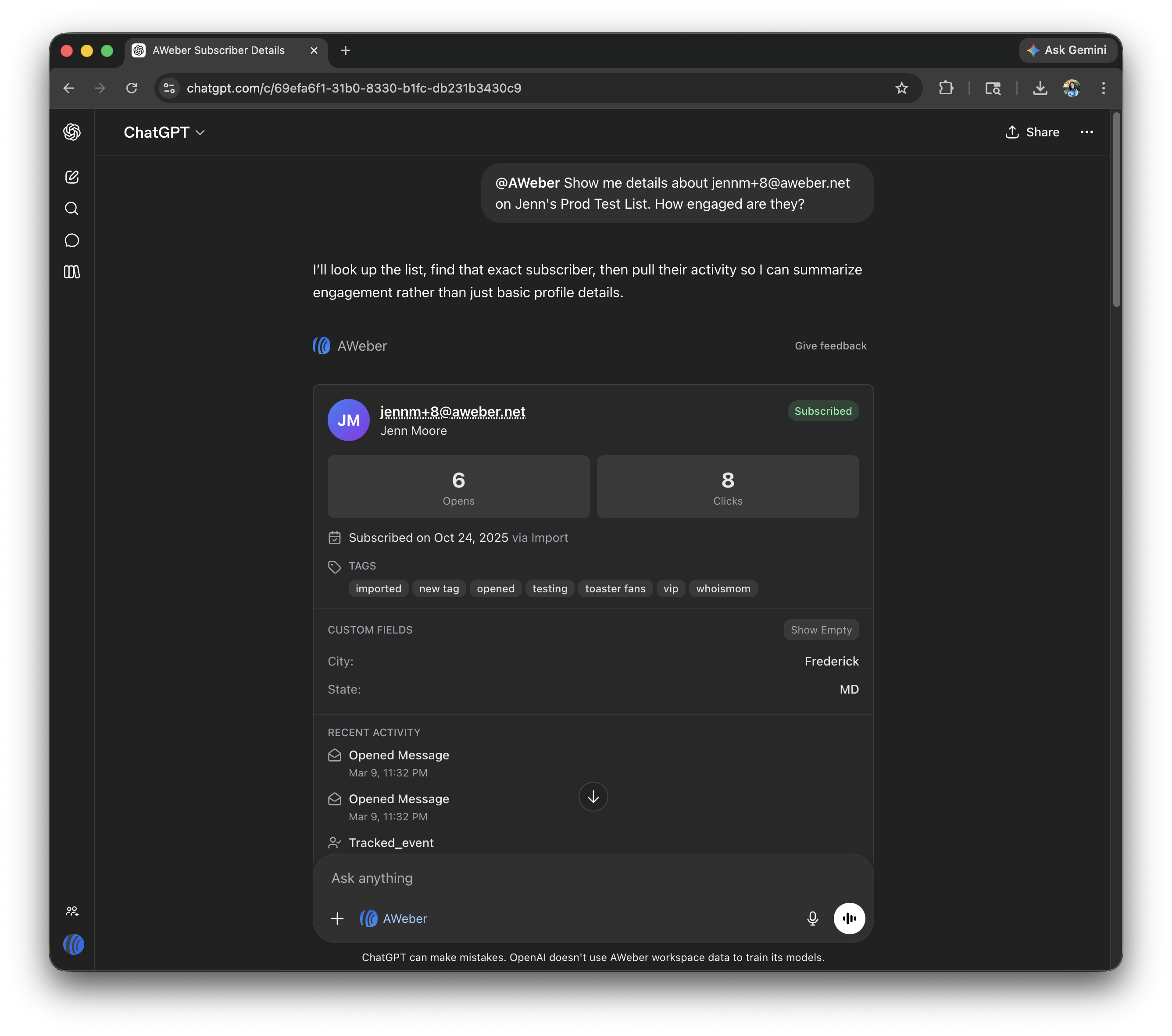 ChatGPT App: Subscriber Details
